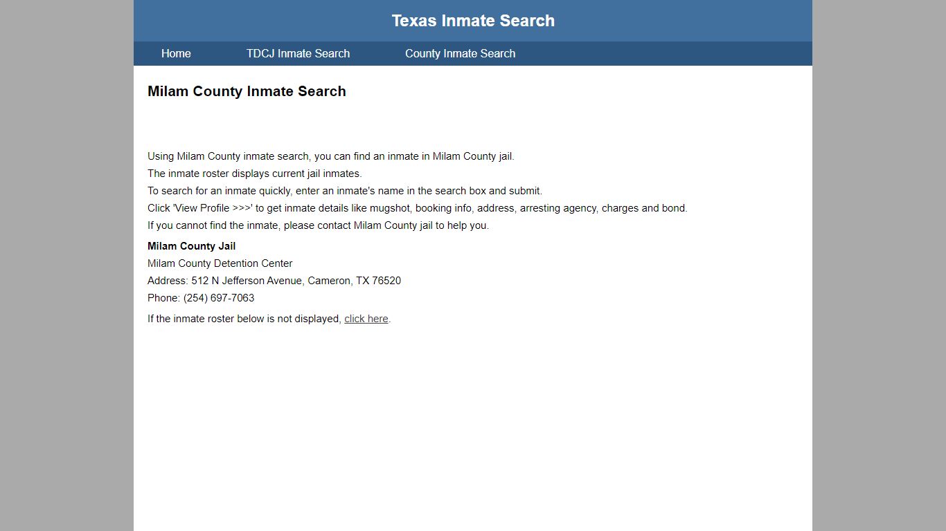 Milam County Jail Inmate Search