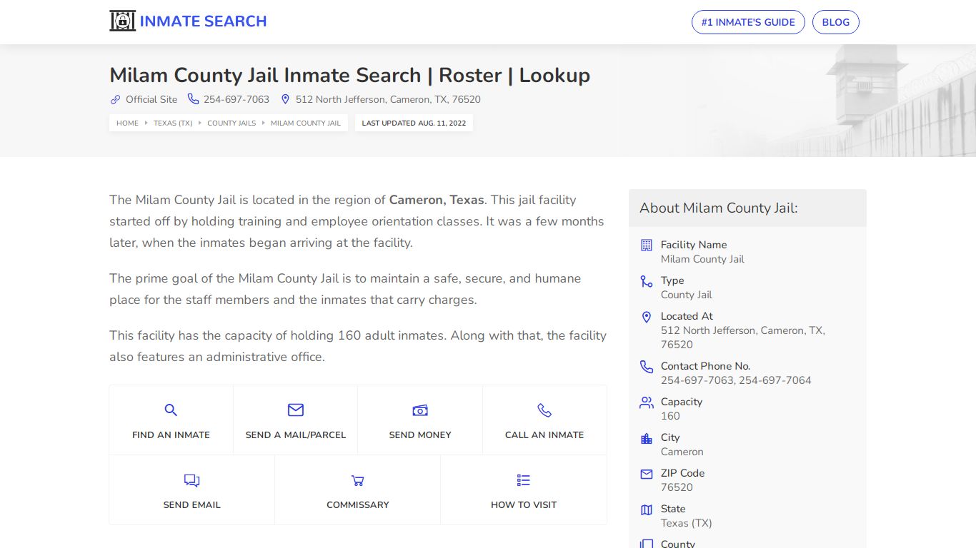 Milam County Jail Inmate Search | Roster | Lookup