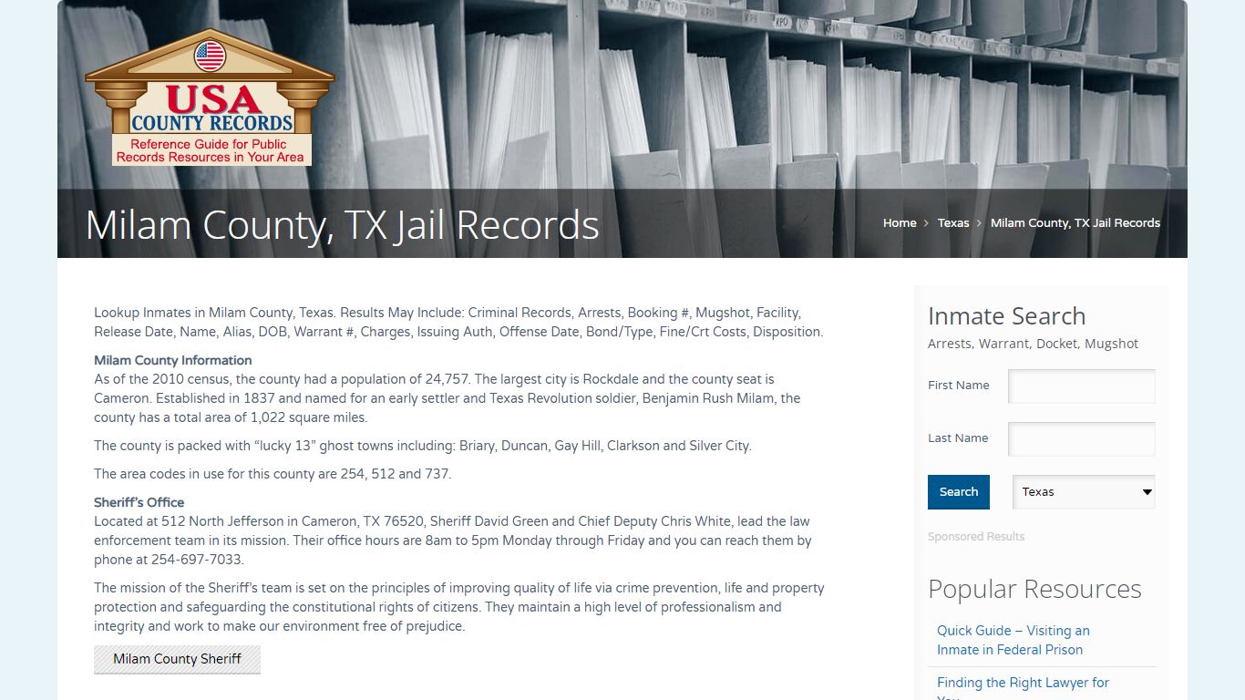Milam County, TX Jail Records | Name Search